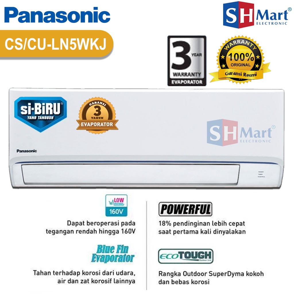 AC PANASONIC 1/2 PK SI BIRU CS-LN5WKJ STANDART LN5WKJ LOW VOLTAGE R32 GARANSI RESMI