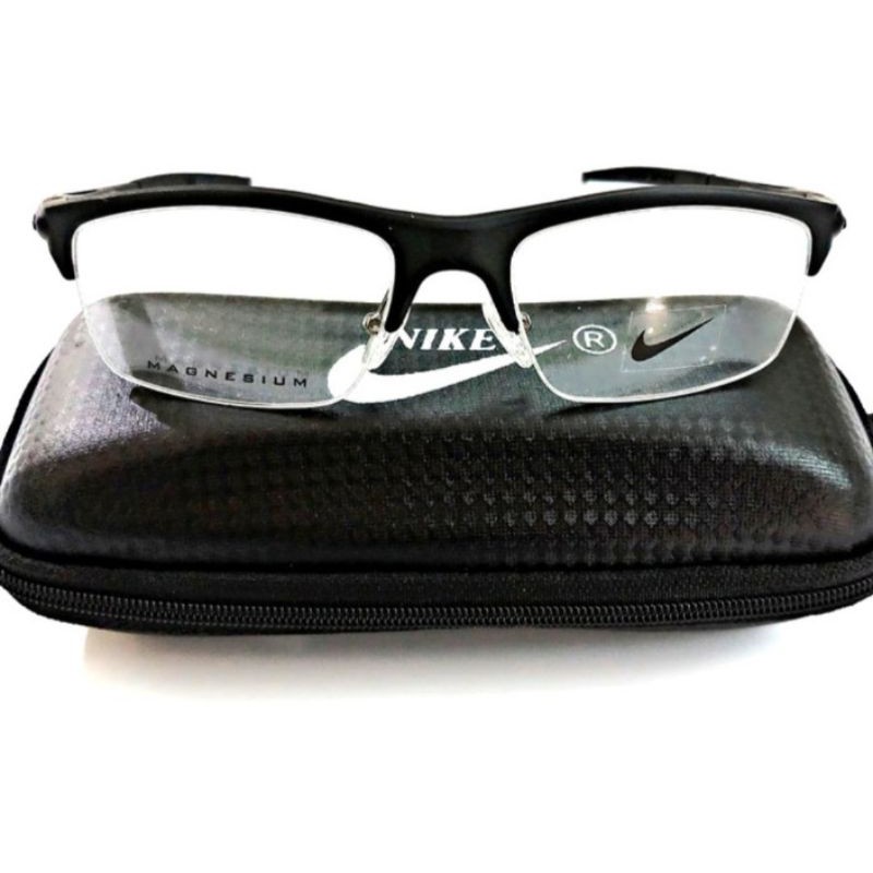 Kacamata Frame Pria Sporty Titanium Carbon Half Nike C01-S.54 Black - No Korosi