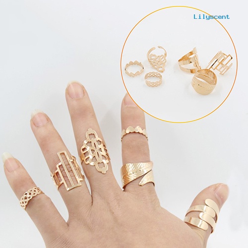 6pcs / Set Cincin Buku Jari Aneka Bentuk Warna Emas Untuk Wanita