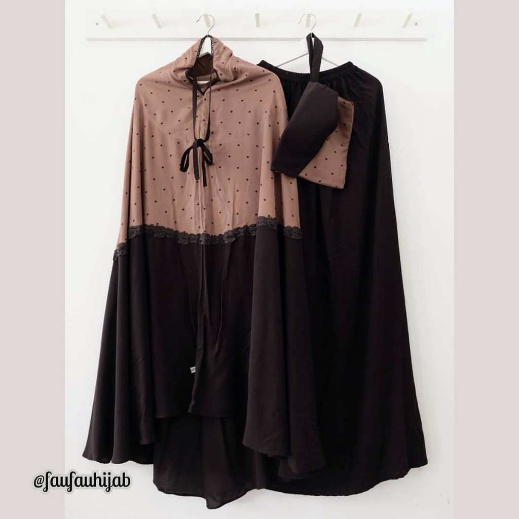 Mukena Faufau butik Asilah Twotone polka coklat rok Hitam (B)