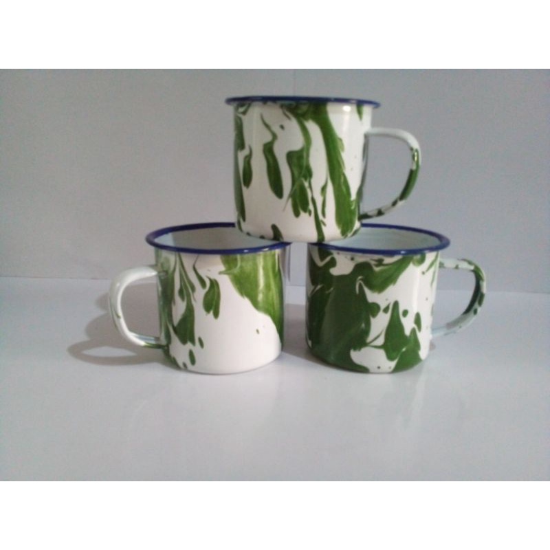 cangkir enamel seng jadul lurik/blirik-cangkir minum 7 cm-cangkir kopi-cangkir lawas 3 pcs