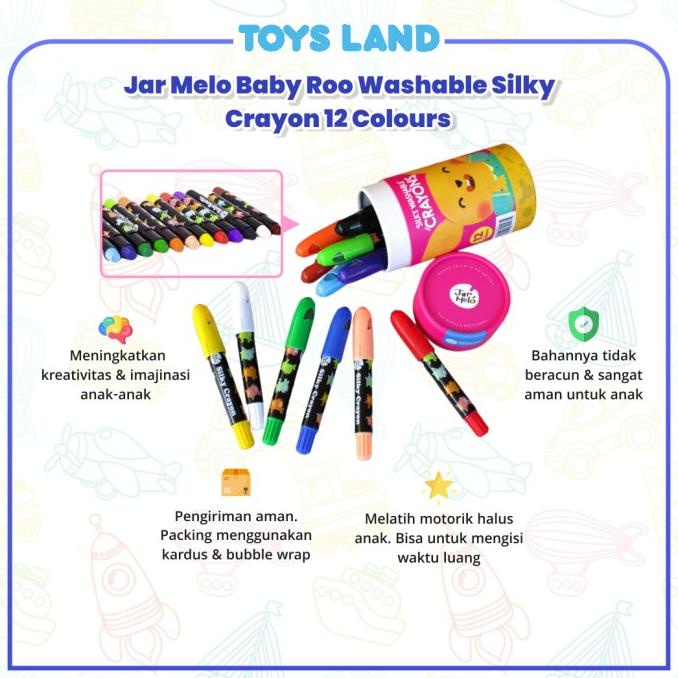 

(BISA COD) Jar Melo BabyRoo Washable Silky Crayon 12 Colours STOK TERBATAS Kode 1085