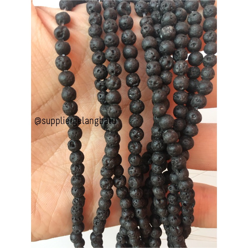 renceng lava stone 4mm natural ready stock best seller akik merapi aksesoris bahan craft pria wanita