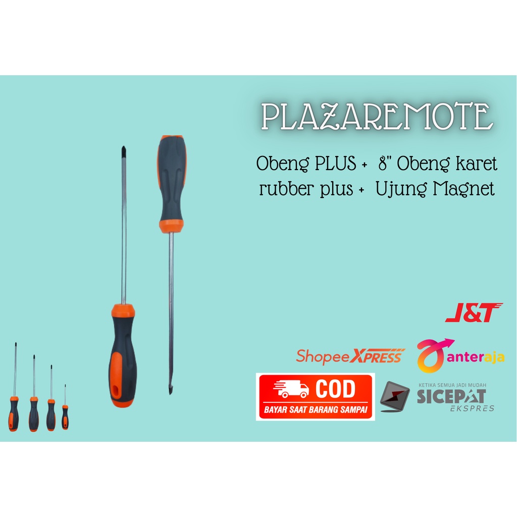 Obeng PLUS + 8&quot; MM Obeng karet rubber plus +  Ujung Magnet