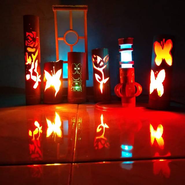 LAMPU TIDUR CAFE DINDING HIAS UKIR ETNIK UNIK TRADISIONAL DARI BAMBU