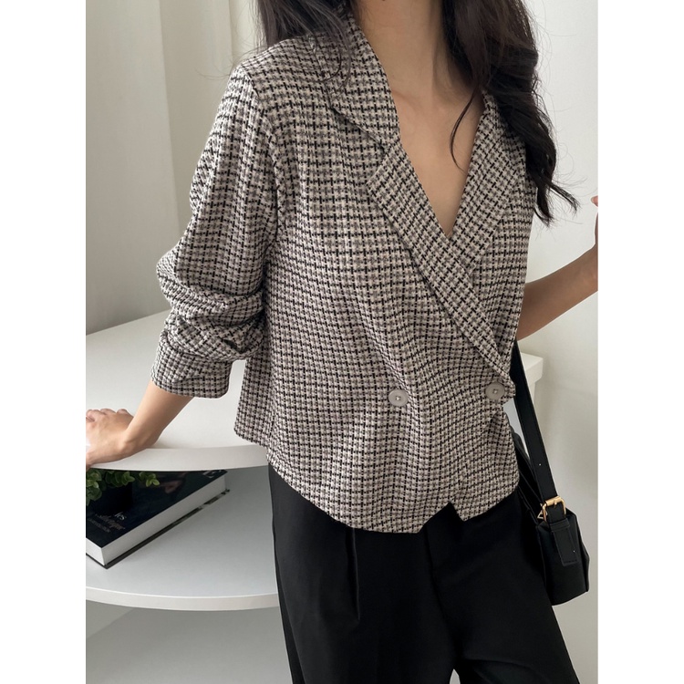 Kadaka O-0186 Blazer Tweed Knit Korea Stretch Premium Outer Wanita Tangan Panjang