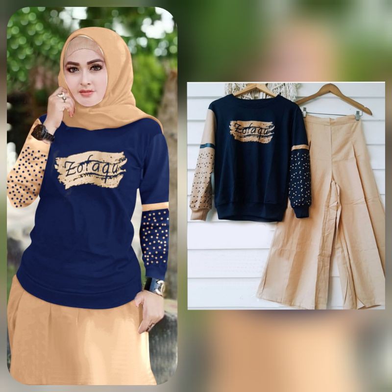 2 UKURAN L XL SET MOLA FASHION PAKAIAN WANITA ATASAN DAN CELANA KULOT BAHAN BABYTERRY FEHM