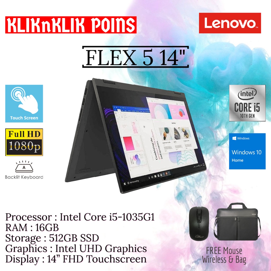 Laptop LENOVO FLEX 5 14 i5 1035G1 16GB 512GB SSD FHD TOUCH WIN10HOME