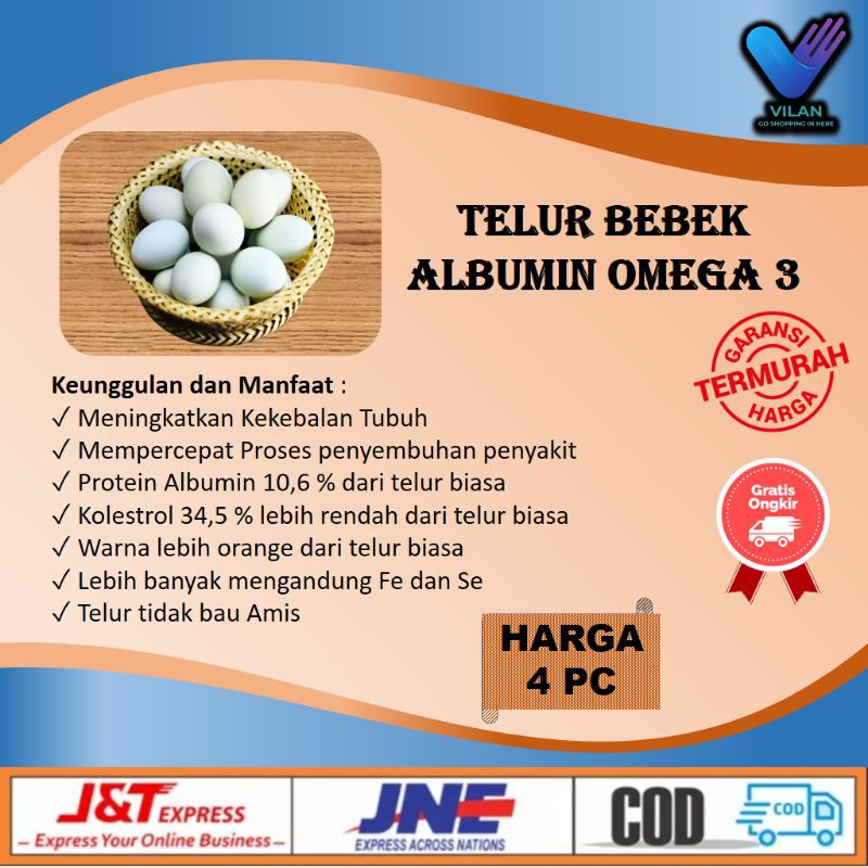 

TELUR BEBEK TIDAK ASIN TAWAR ALBUMIN OMEGA 3 TELUR BEBEK TELUR ORGANIK 4 BUTIR