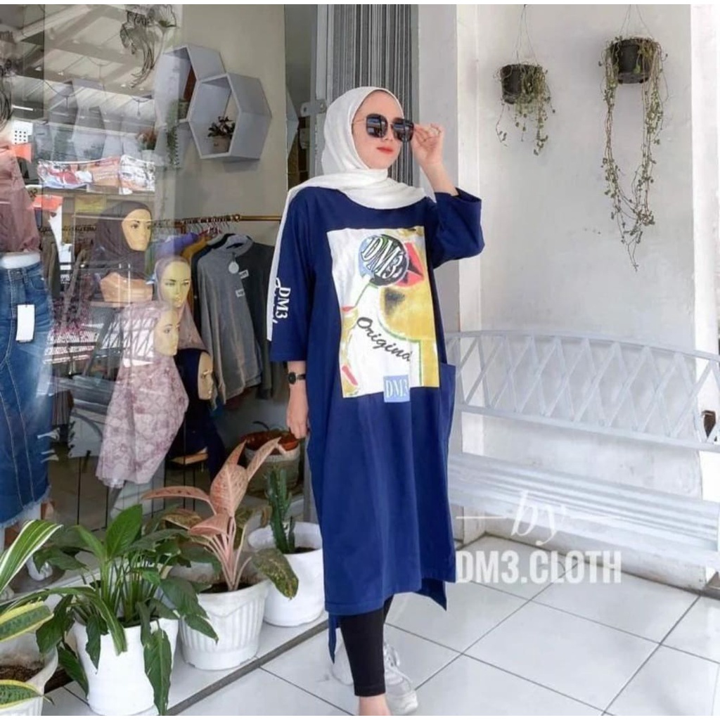 Midi Dress Long Tunik Original DM3 Cloth Bahan Cotton Combed 20s Tebal Terbaru 2022 Terlaris Candy L