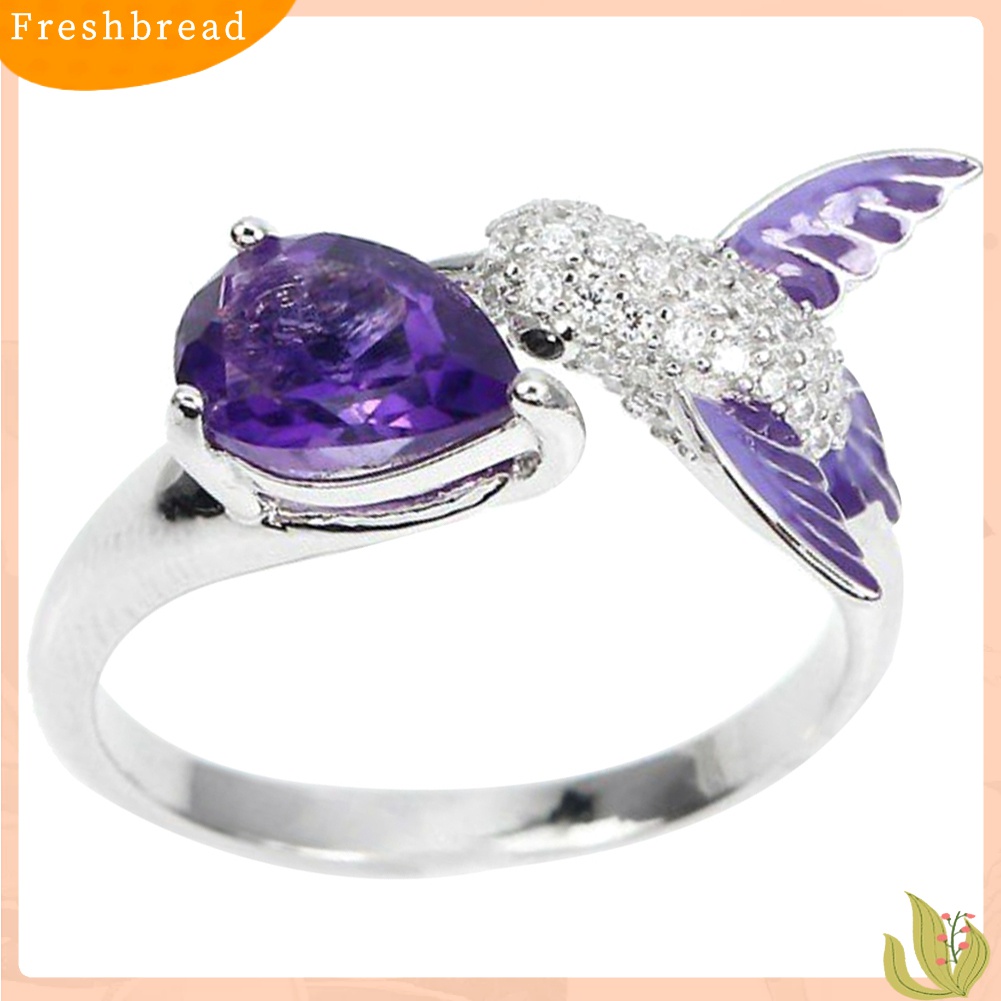 Terlaris Bird Water Drop Faux Amethyst Cubic Zirconia Women Engagement Wedding Open Ring