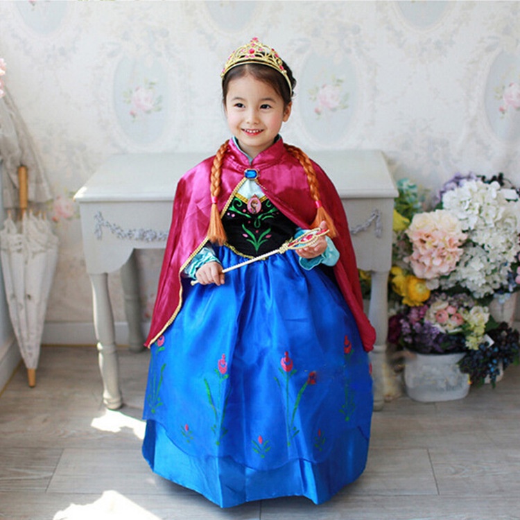 Frozen Princess Kostum Cosplay Pesta Elsa Dress anak Putri Makeup party untuk gaun Anak Perempuan