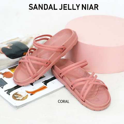 [ SIAP KIRIM ] SANDAL JELLY NIAR NETT-CORAL