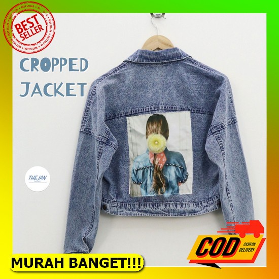 Jaket Jeans Crop Wanita Sobek Rawis Pita Emblem Gambar Snow Ld 110 Pb 50 (Original) Nyc Crop Jacket 