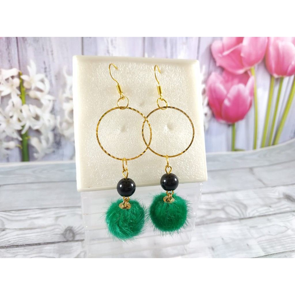 ANTING POMPOM LUCU - AKSESORIS ANTING Fashion wanita Manik Hoop - GIWANG - KERABU ANTING JUNTAI