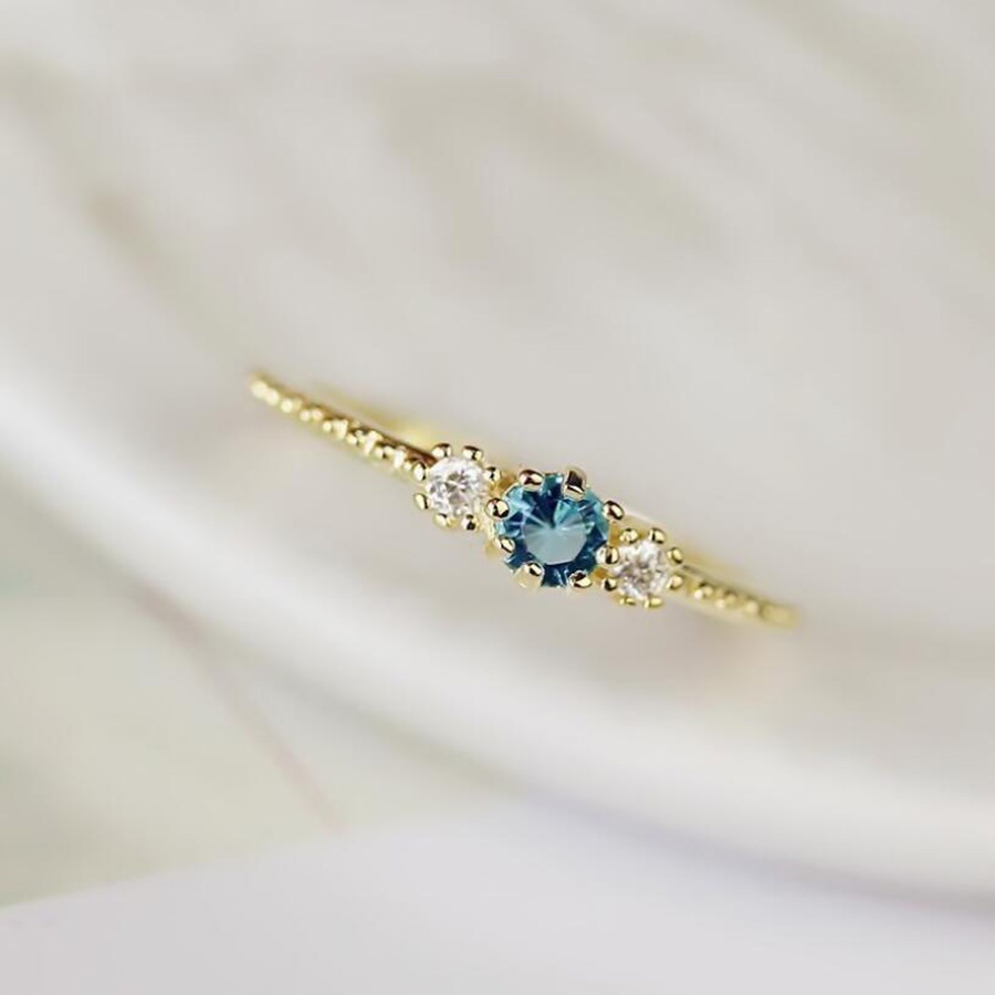 Cincin Berlian Aquamarine 3 Warna Bahan Titanium Steel Untuk Wanita