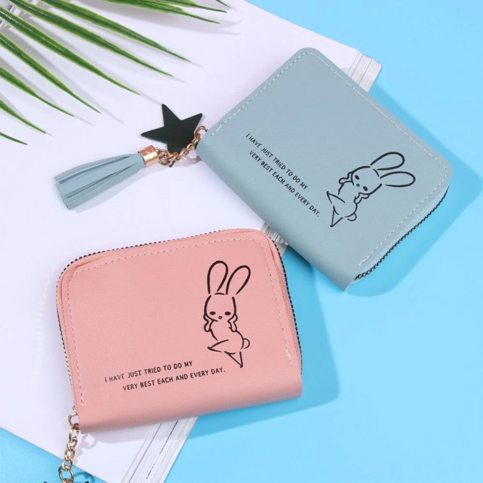 W36 Dompet Mini Wanita Motif Binatang Lucu Kelinci Koin Cewek Kartu Uang Foto Cantik Women Wallet Perempuan Kulit PU Leather Hitam Lipat Kecil Panjang  Korea Pria Cowok Laki Laki Cowo Import Premium Murah Tas Dompet Wanita Import Cewe Cantik