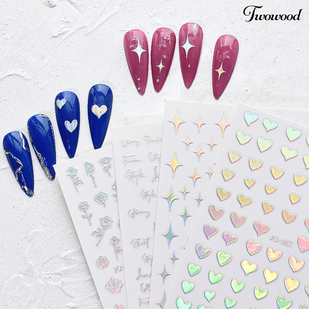 Twowood Stiker Kuku 2D Motif Hati / Bintang / Bunga / Kupu-Kupu Untuk Dekorasi Nail Art / Manicure DIY