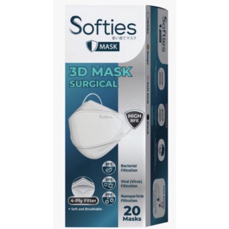 Masker Softies 3D KF94 4 lapis filter 4ply medis Surgical face mask putih 20pc KF 94 isi 20 polos