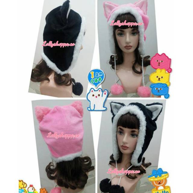 Topi Kawaii Neko / Topi Fluffy Neko / topi neko musim dingib
