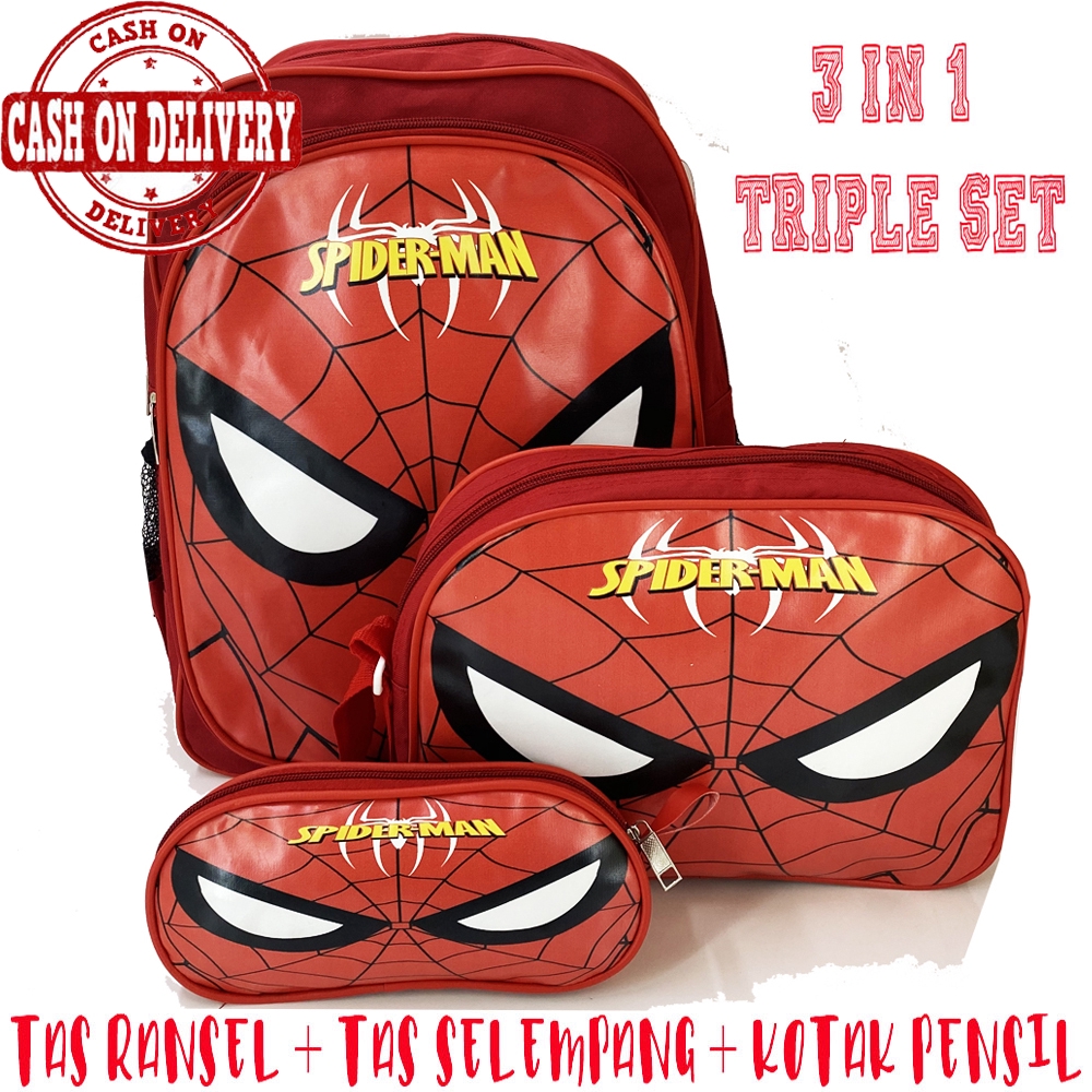 COD ~ 3IN1 Tas Ransel + Lunch Bag + Kotak pensil / Tas Sekolah anak 3in1 KARAKTER tas anak cowo cewe  TAS RANSEL sekolah tas import tas sekolah anak tas lunch bag tas kotak pensil / Tas Beranak / kado anak helo kity spiderman ironman LOL frozen batman