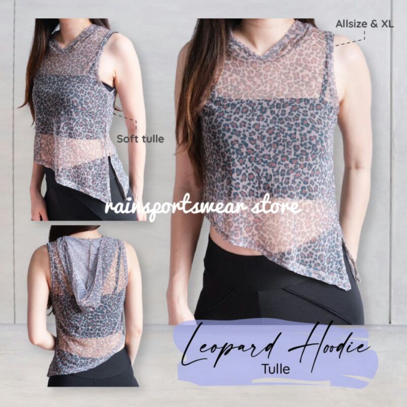 RAINSPORTSWEAR- LEOPARD HOODIE OUTER - BAJU OLAHRAGA WANITA - SENAM AEROBIC ZUMBA YOGA FITNESS BELLY