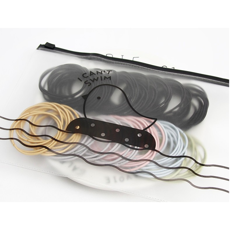 Ikat Rambut Korea I Can Swim isi 100 pcs Warna Warni DAPET POUCH-BLACK + MIX.YL