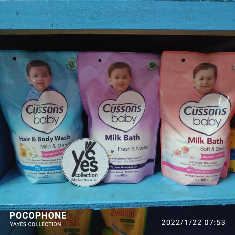 Cussons baby 400ml Hair &amp; Body Wash Biru Milk bath Pink Ungu Cusson Soft Smooth Cuson Fresh Nourish Sabun Mandi Bayi Cair