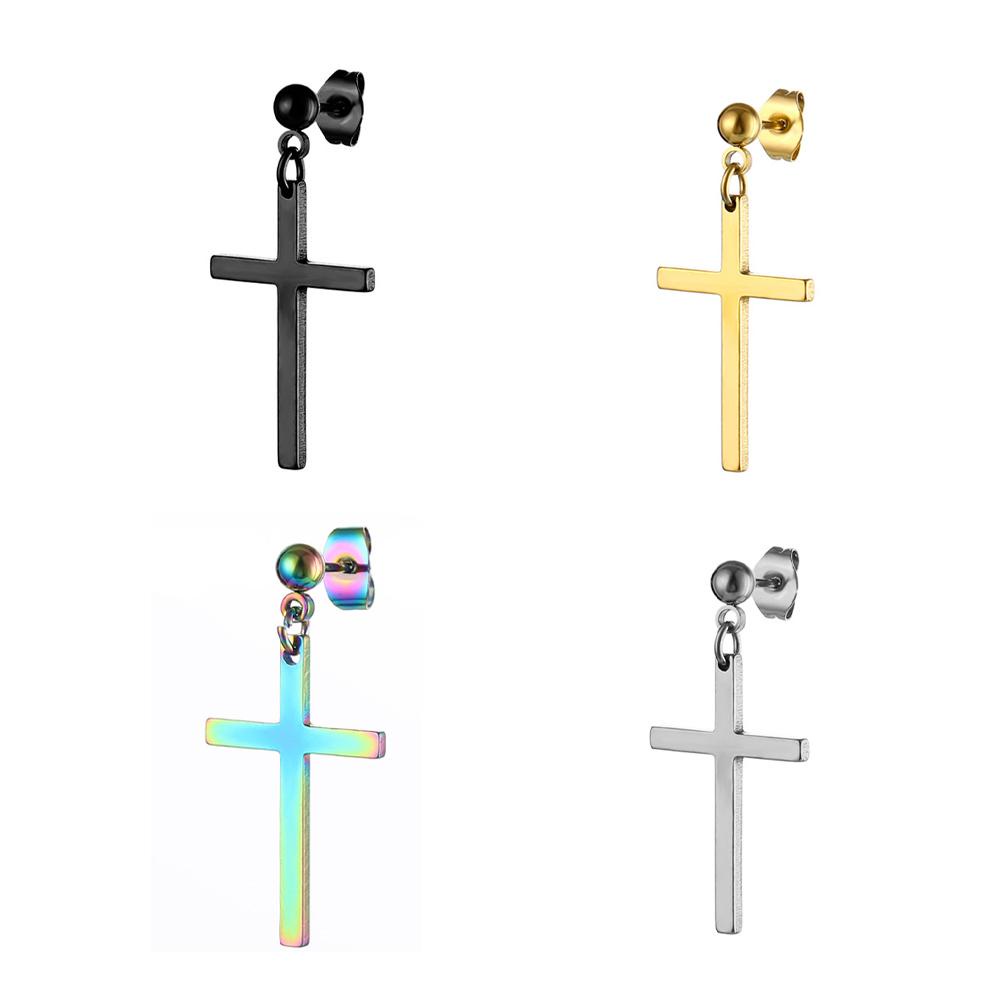 Needway Anting Hoop Salib Pria Wanita Korea Punk Zirkon Perhiasan Fashion