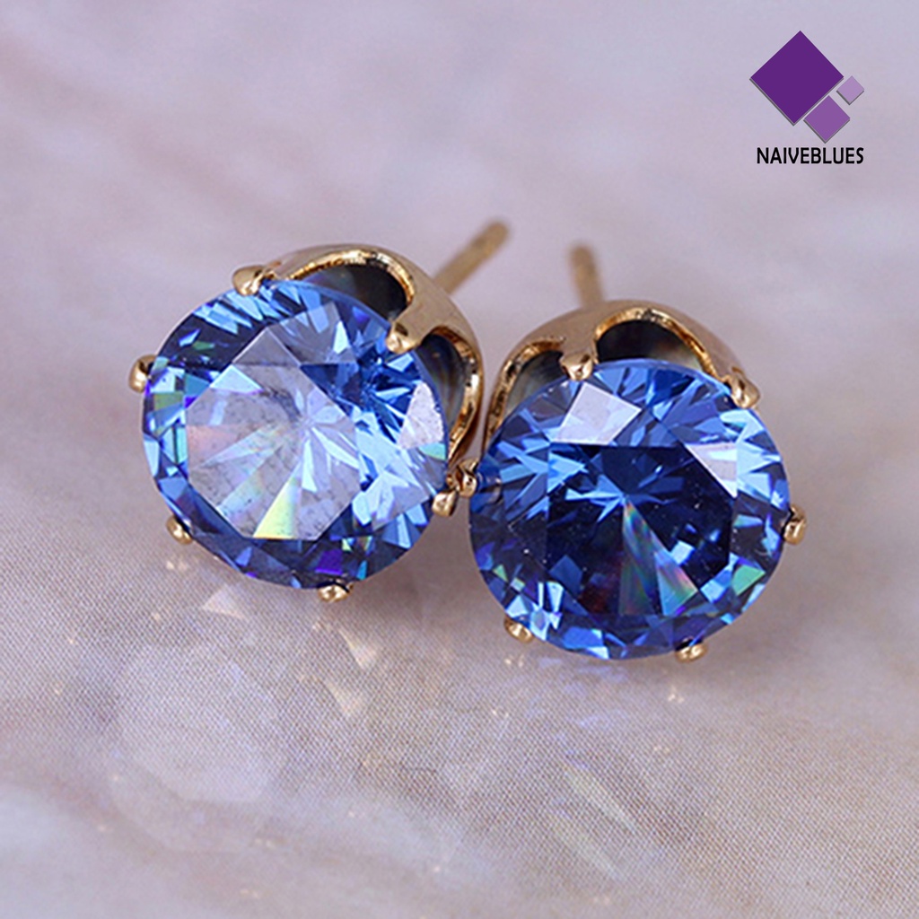 Anting Stud Bentuk Bulat Kubik Gaya Elegan