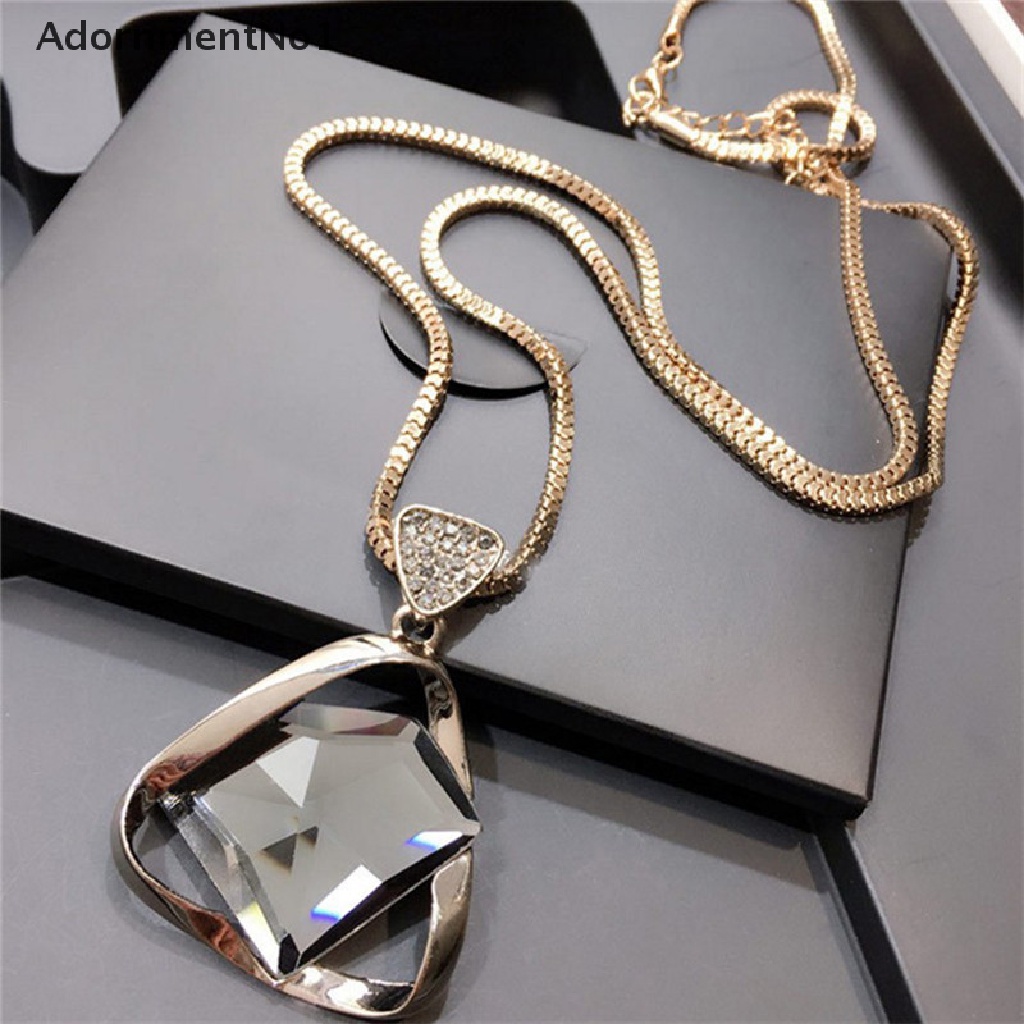 (AdornmentNo1) Kalung Rantai Panjang Liontin Geometri Aksen Kristal + Berlian Imitasi Untuk Perhiasan Wanita