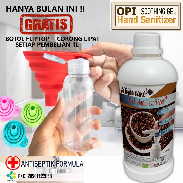 Hand Sanitizer Gel 1 Liter Coffee dll bonus Botol dan Corong cantik Promo berlaku hanya bulan ini saja, ayo buruan sebelum habis periode promo sudah ada izin edar resmi by Oke sabun suplayer