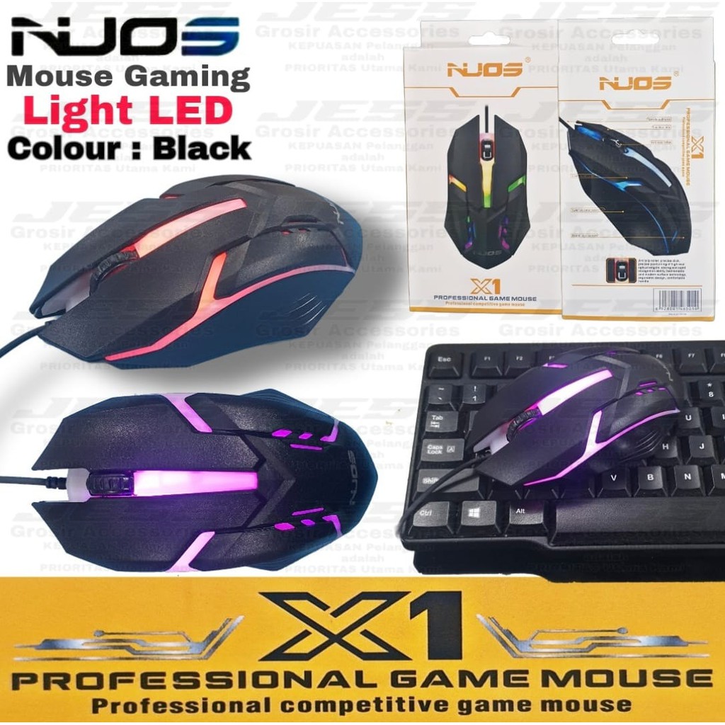 NOUS X1 Mouse Gaming Kabel Original LED With cable Mouse Game RGB X17 Light LED