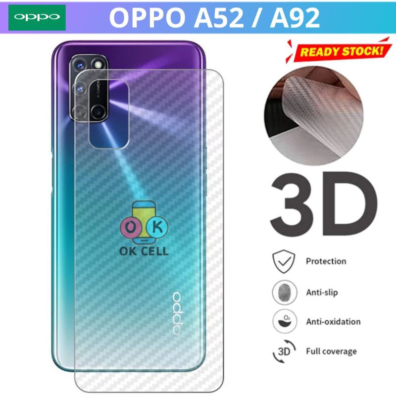Back Skin Carbon 3D Oppo A52 A92 - Garskin Karbon Stiker Anti Gores Belakang Serat Fiber Premium