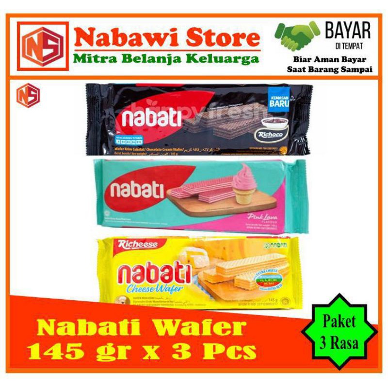 

Nabawi Store. Paket 3 Rasa. Nabati Wafer Coklat, Pink Lava, Keju