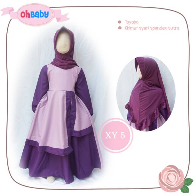 [Ankho_Shop] XY5 Couple Gamis Ibu Anak Asimetris Ohbaby Toyobo Ungu
