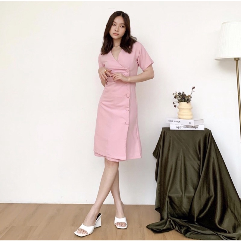 BELLE BODYCON DRESS KOREA - FORMAL DRESS - FEMININE DRESS - DRESS KANTORAN - OFFICE OUTFIT - DRESS PESTA - MIDI DRESS KONDANGAN - VINTAGE SUMMER DRESS - HADIAH / KADO ULTAH CEWEK