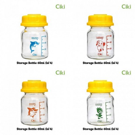 Botol ASI Kaca Ciki Ulir Kuning 60ml Isi 4 120ml Isi 3 Ulir Putih 100ml isi 6 Breastmilk Bottle