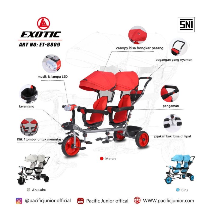 Sepeda Anak Roda Tiga Kembar Tricycle EXOTIC ET 8809 ( Twins )