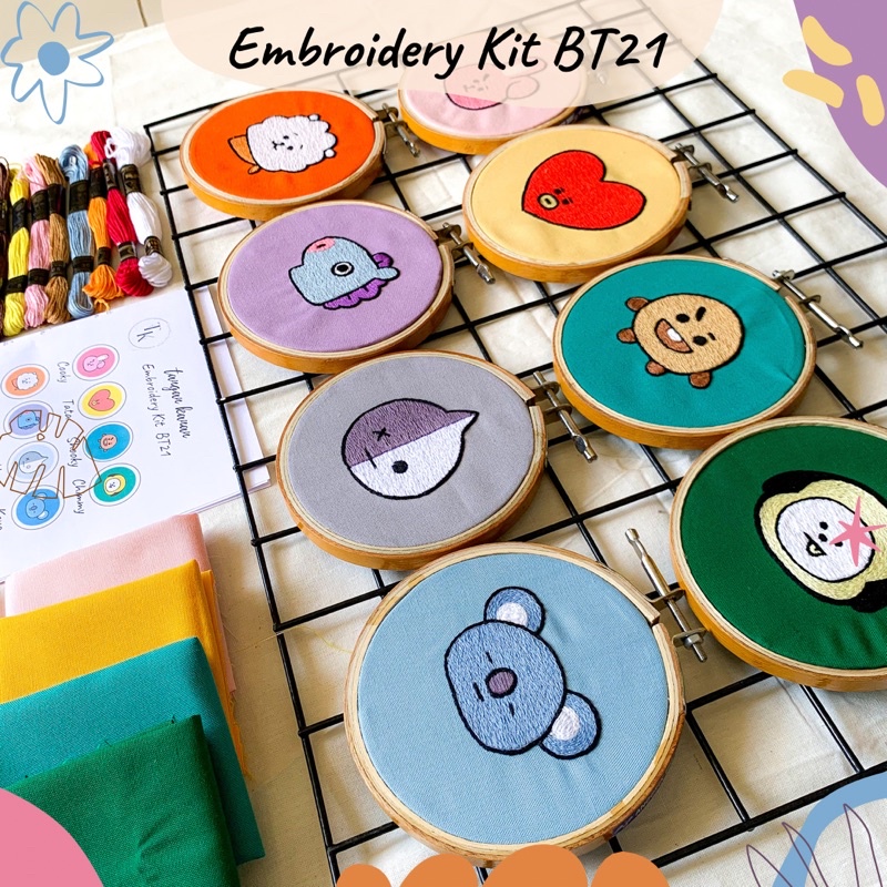 Embroidery Kit BT21 - BTS - Kpop [ Cooky Shooky Van Tata Mang Koya RJ Chimmy ] Paket sulam tangan