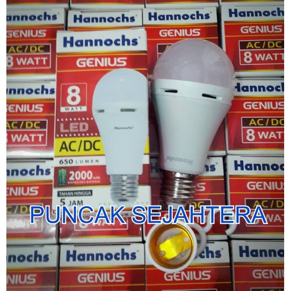 Lampu LED hannochs genius emergency / magic ac dc 8w 8 watt