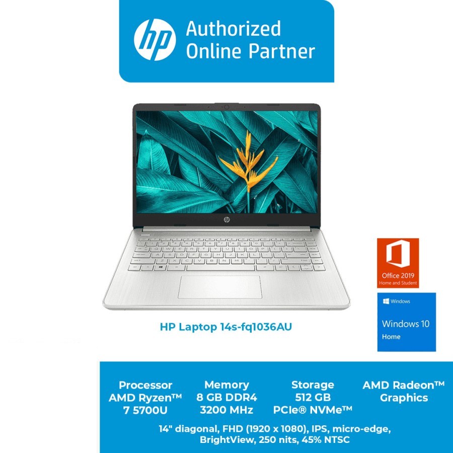 HP 14s-fq1036AU /AMD Ryzen 7-5700U/8GB/512GB SSD/14″/Win 10 Home