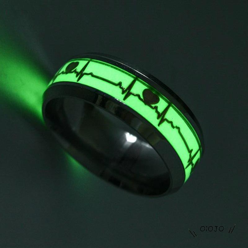 【COD】Cincin EKG bercahaya Cincin Pasangan Desain Detak Jantung Elektrokardiogram Luminous Fluorescent