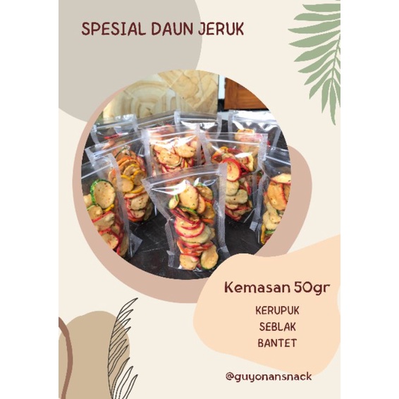 

Kerupuk seblak bantet pedas rasa daun jeruk dan kencur kemasan 50gr