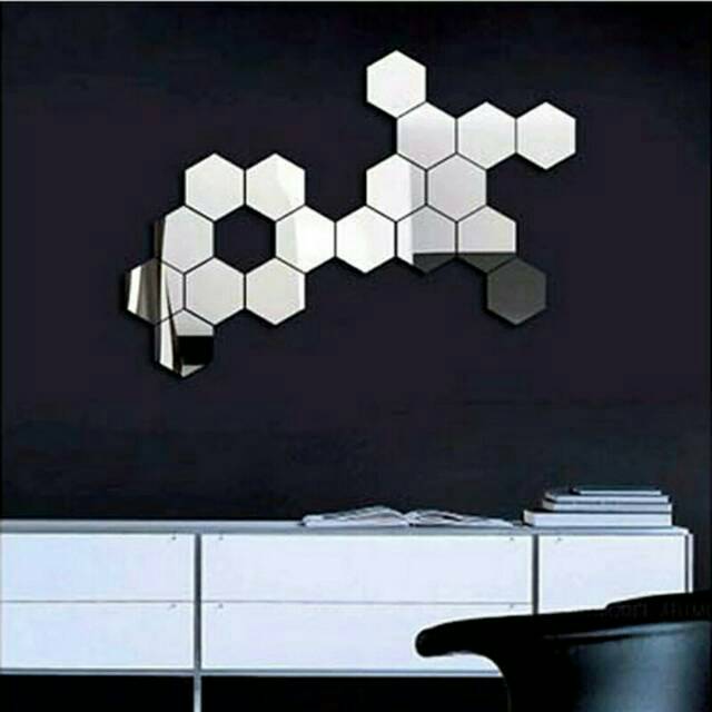 hiasan dinding cermin hexagonal ukuran kecil impor mirror wallstiker