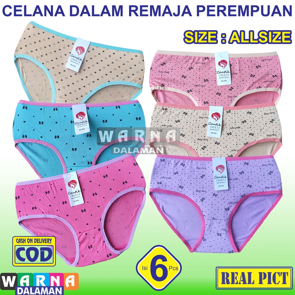 6 Pcs CD Remaja Anak Perempuan Bahan Lembut dan Melar Corak Motif Random ALLSIZE | WARNA DALAMAN