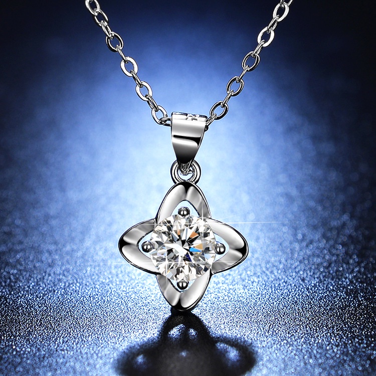 925 perak murni Net Merah Empat Daun Semanggi Kalung Temperamen Kincir Angin Kalung untuk Wanita Moissanite Gaya Korea Sederhana Fashion Perhiasan