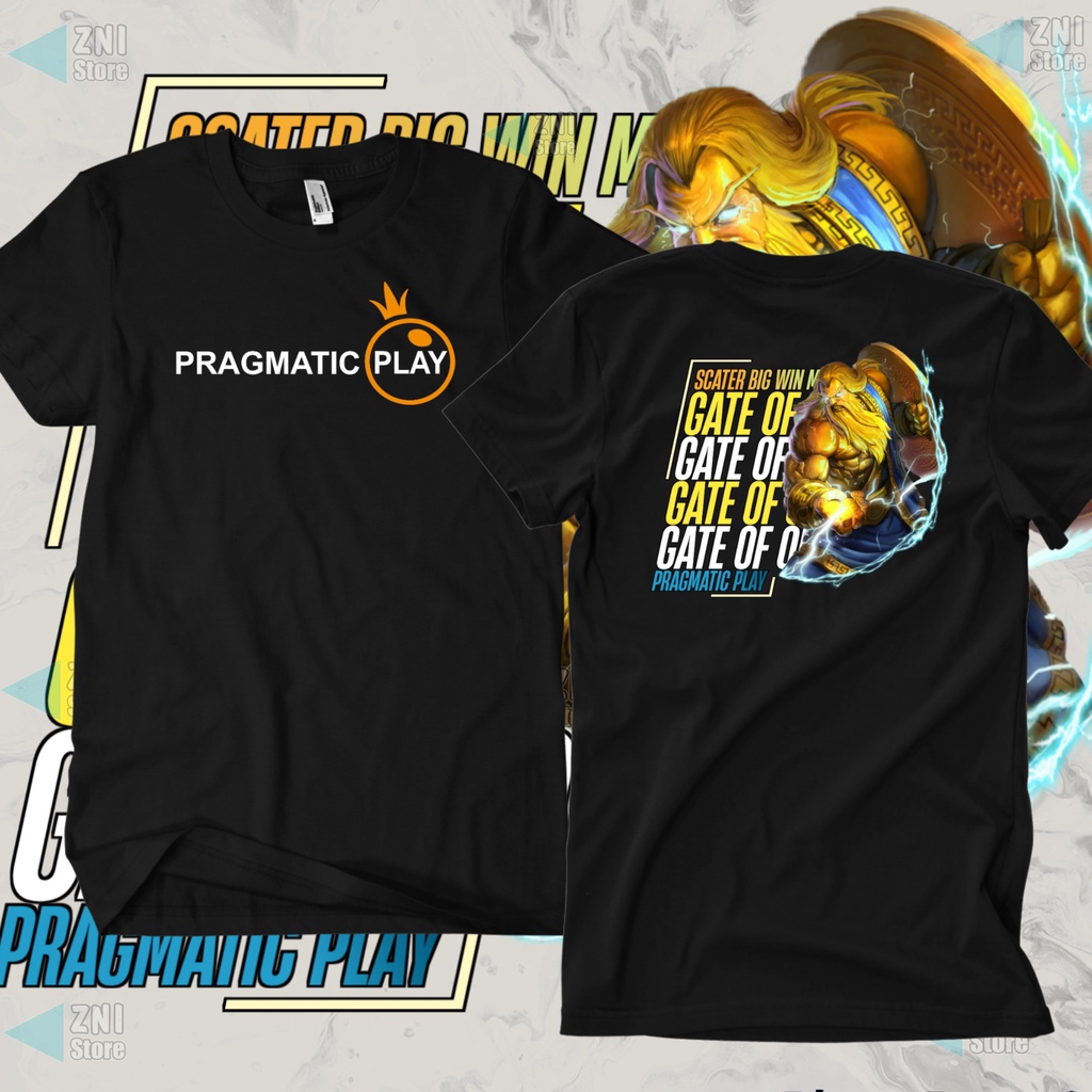 Kaos  T-Shirt Atasan Pakaian Distro Pragmatic Play 21 Scatter Gates Of Olympus Zeus Unisex Cowo Cewe