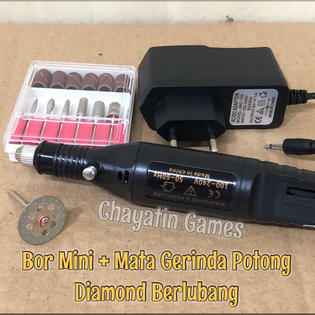 Bor Mini / Gerinda Mini + Mata Diamond Lubang + Adaptor Sesuai Foto