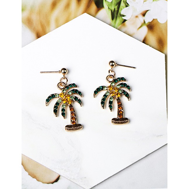 LRC Anting Tusuk Fashion Gold Cartoon Cactus Bonsai Earrings Green D00292